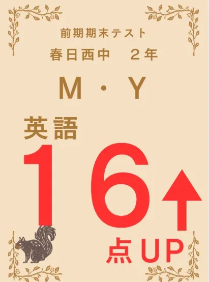 前期期末テスト成績アップ者紹介⑧