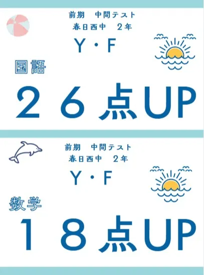 前期中間テスト成績アップ者①