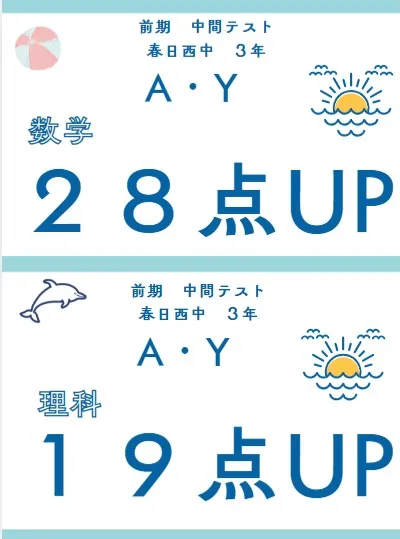 前期中間テスト成績アップ者⑮